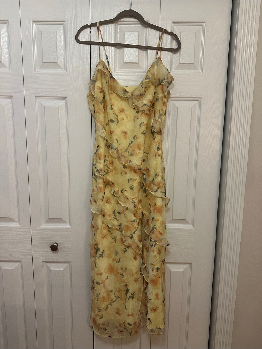 Lulu's Yellow Floral Ruffle Maxi Dress